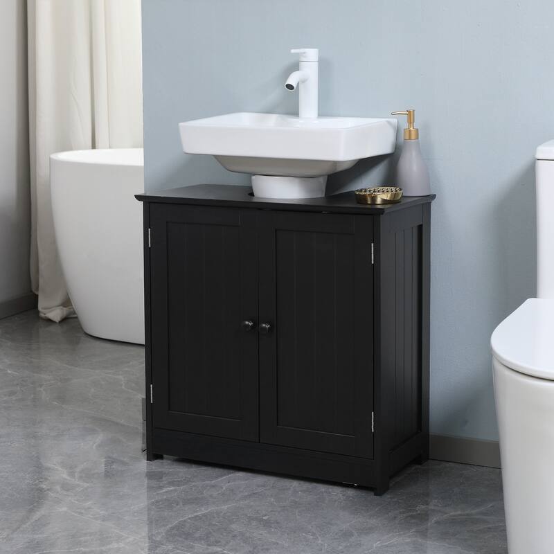 Space-Saving Under Sink Storage Cabinet, Pedestal Sink Vanity with Adjustable Shelf, Black Finish