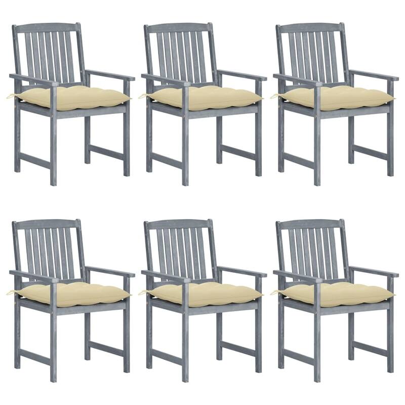 vidaXL Patio Chairs Outdoor Dining Chair with Cushions Gray Solid Wood Acacia
