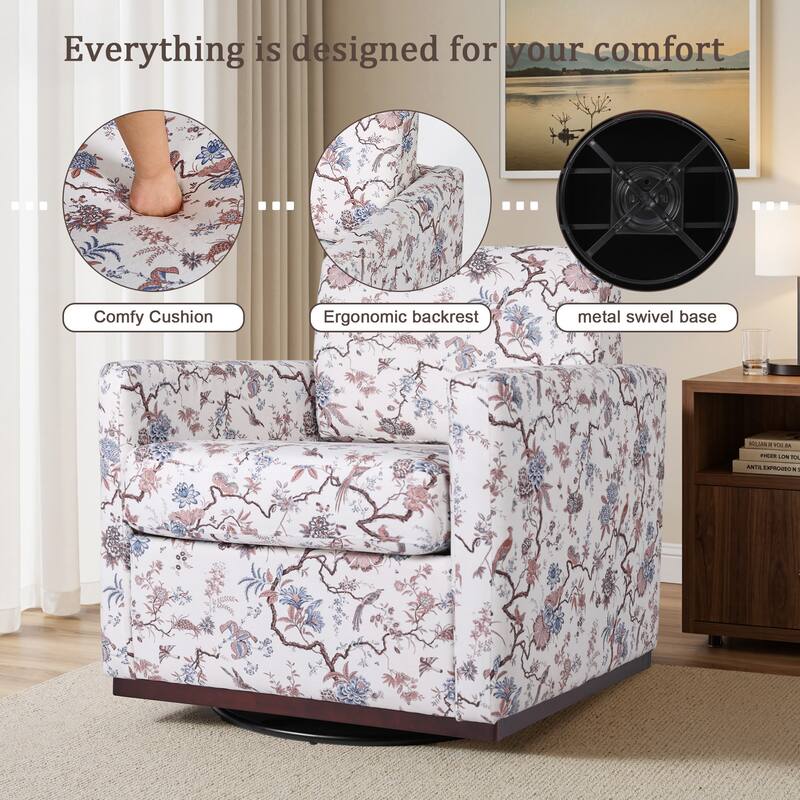 Pattern Swivel Armchair Linen Upholstered Accent Chair