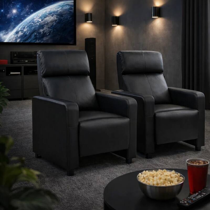 Modern Theater Seating Push-Back Recliner, Black