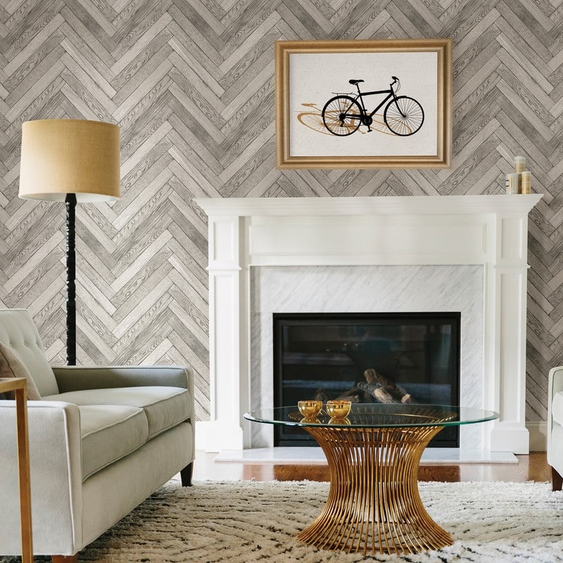 Brewster Mammoth Off-White Diagonal Wood Wallpaper - 20.5in x 396in x 0.025in