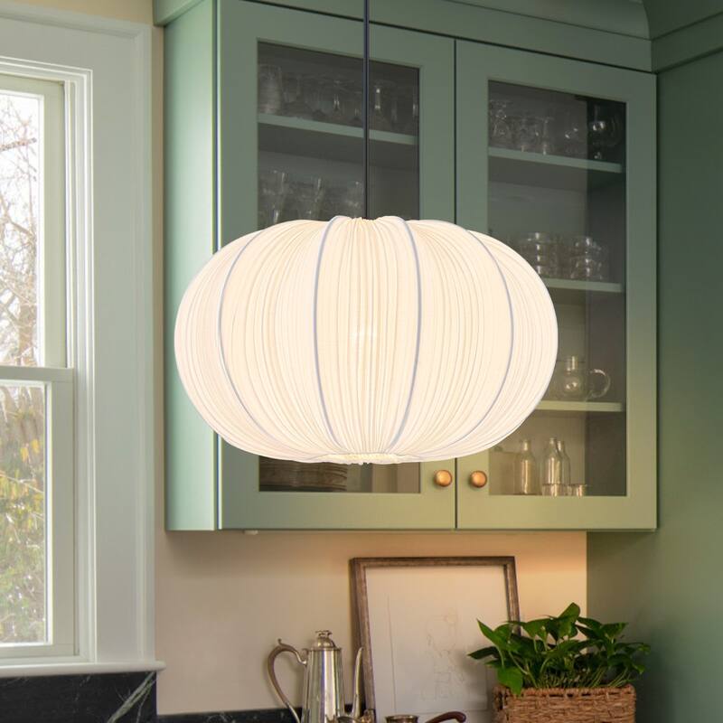 Modern Mid-Century 1-Light White Fabric Chandelier - 15.7'' W