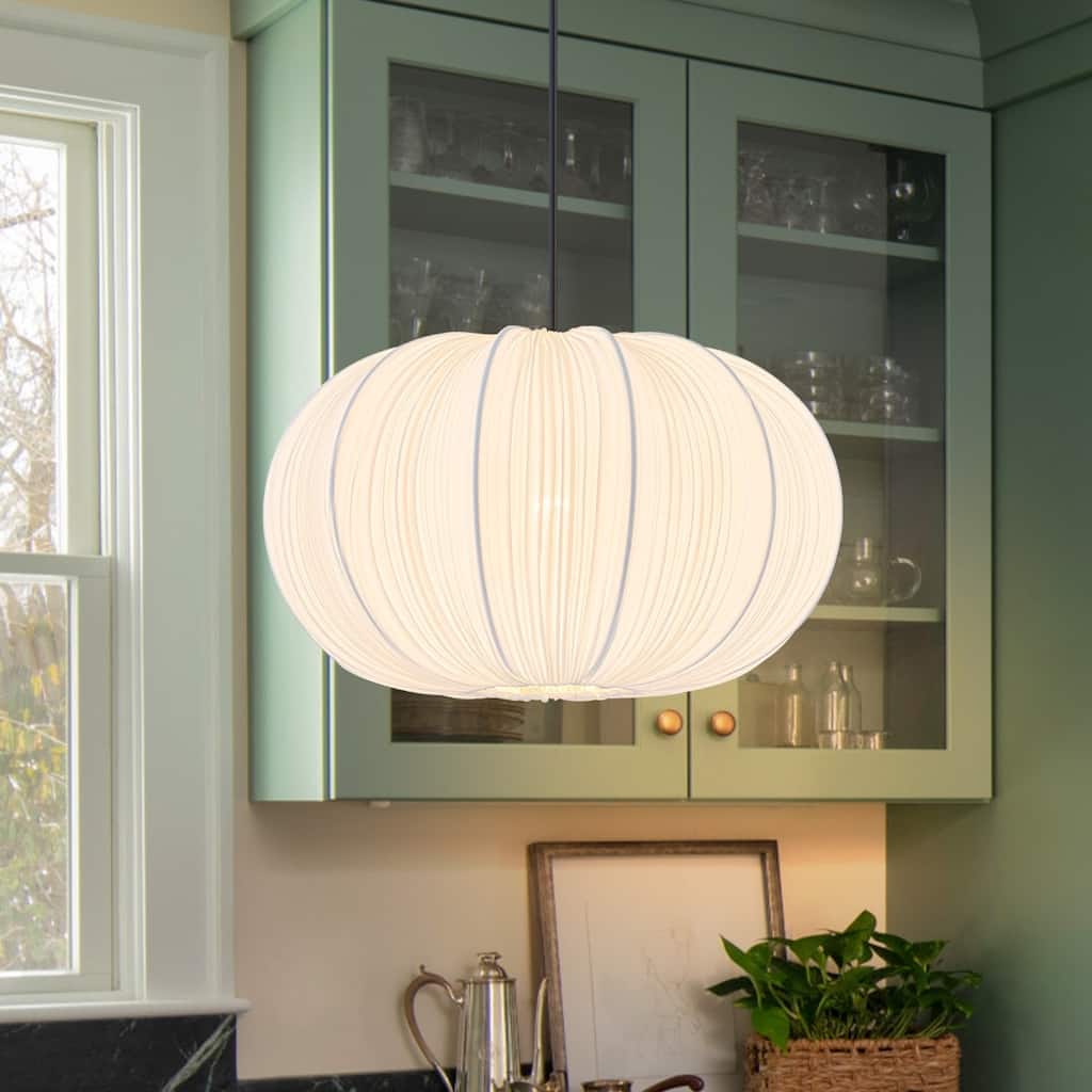 Modern Mid-Century 1-Light White Fabric Chandelier - 15.7'' W