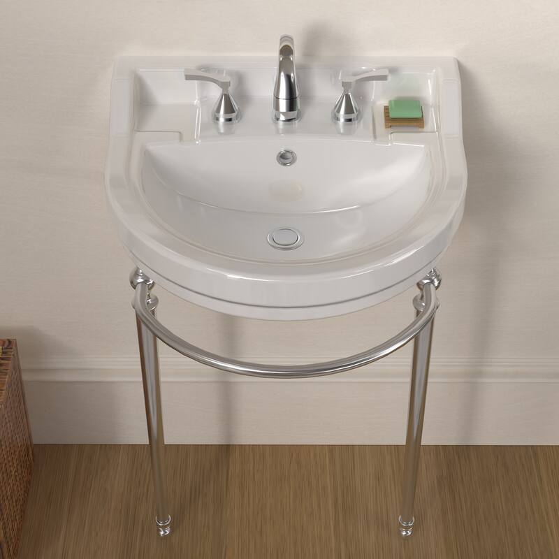 Whitehaus Console Sink With Semi-Circular Bowl, Metal Leg Supports and Front Towel Bar.