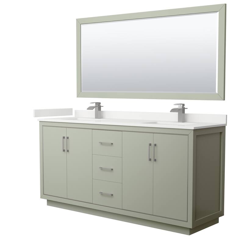 Wyndham Collection WCF111172D-QTZ-UNSM70 Icon 72" Free Standing Double - Light Green / White Quartz Top / Brushed Nickel