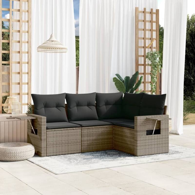 vidaXL Patio Sofa Set with Cushions Outdoor Conversation Furniture Poly Rattan