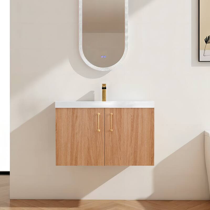 StellarArc 24/ 30 in Wall Mounted Single Sink Bathroom Vanity with Integral Sink Top with Soft Close Door