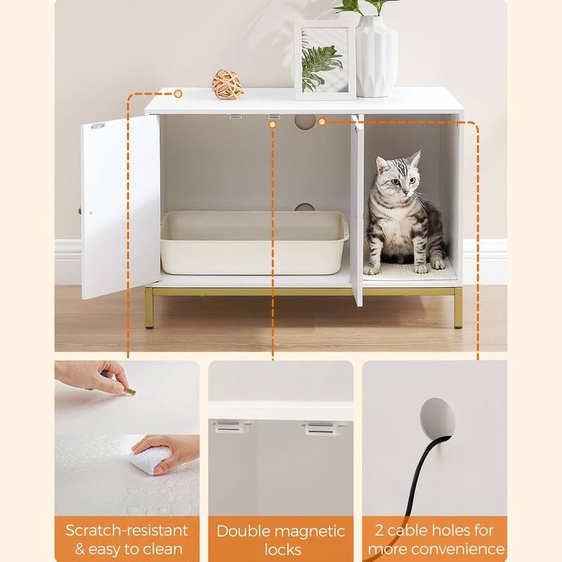 Wooden Enclosed Cat Litter Box Cabinet with Storage and Ventilation