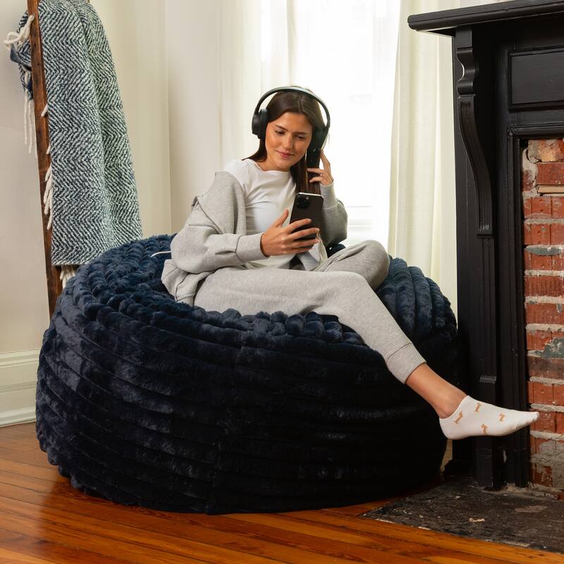Jaxx Saxx 4ft - Large Round Bean Bag for Adults - Plush Synthetic Fur