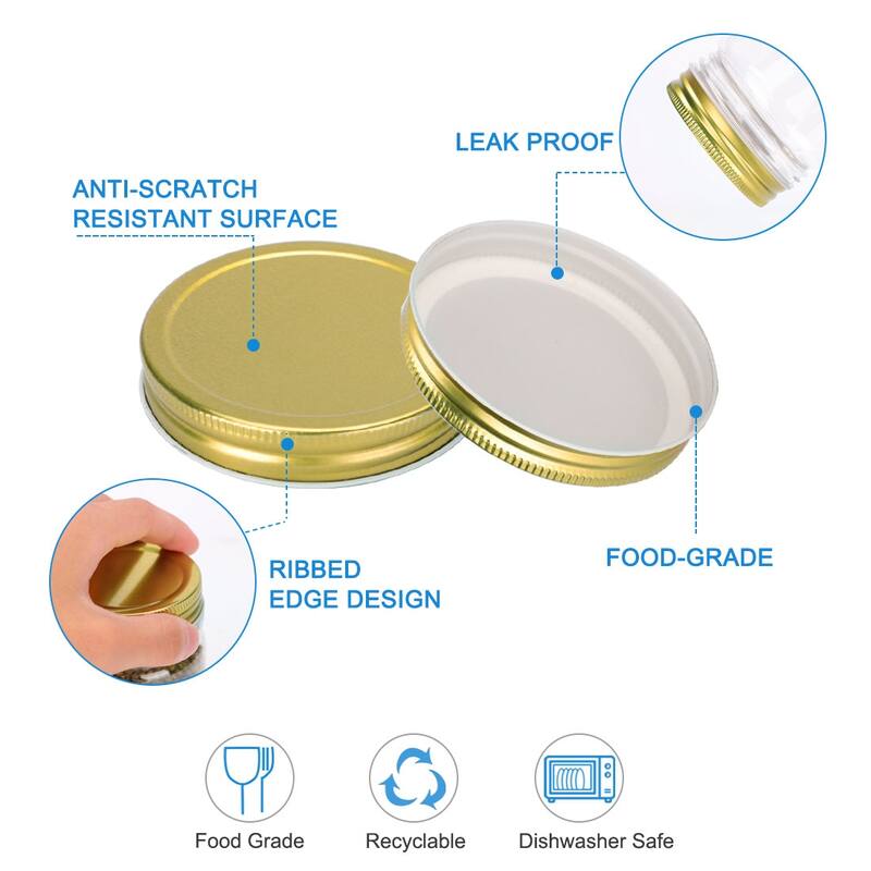 10 Pack Metal Wide Mouth Mason Jar Lids with Sealing Rings - Gold Tone - 10pcs