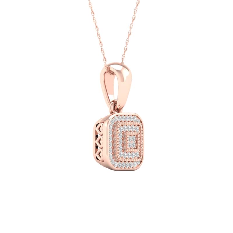 IGI Certified 1/10ct TDW Diamond Halo Pendant Necklace in 10k Rose Gold for Women - Rose gold