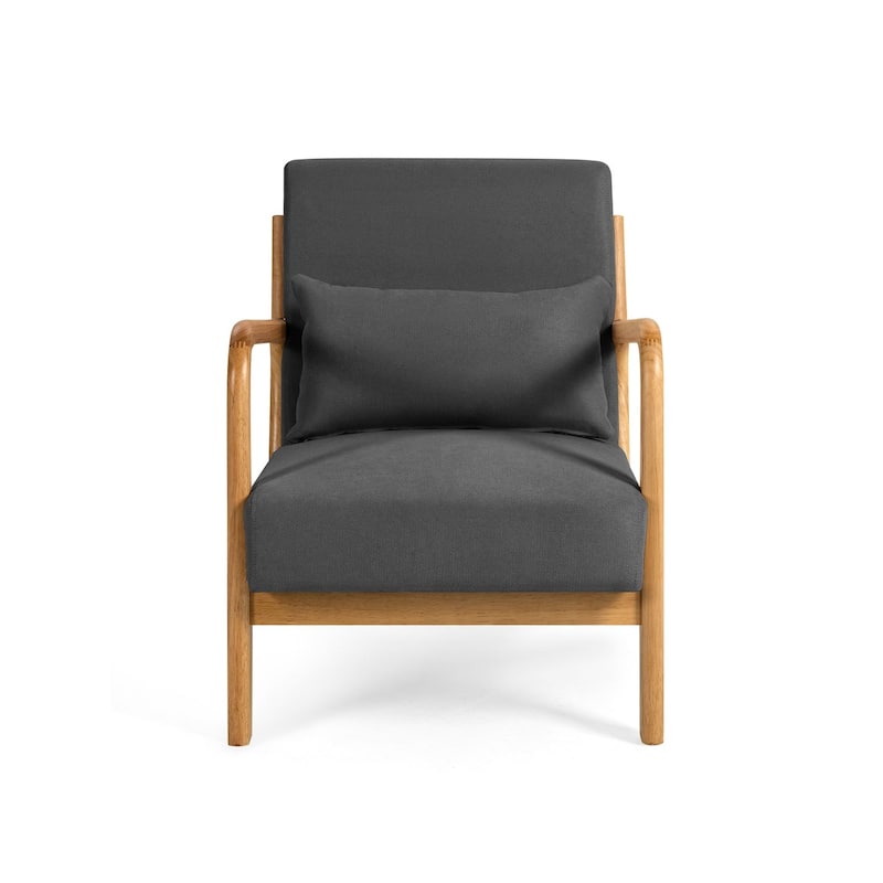Linen Accent Chair Set of 1 Chairs Included with Solid Wood Armrest and Feet
