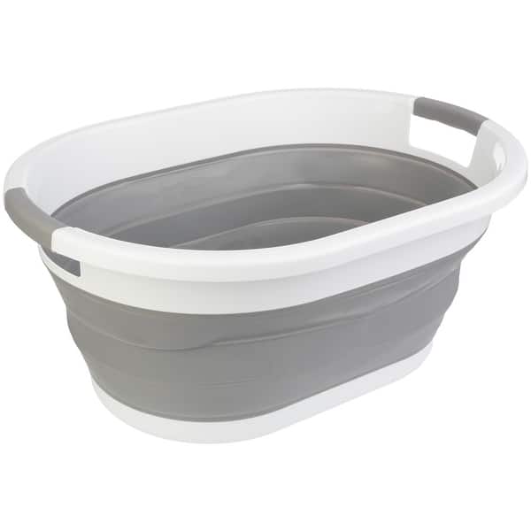 slide 2 of 7, Collapsible Laundry Basket - 10.3-Gallon Portable Sink - Multipurpose Plastic Bin - Camping Essentials by Wakeman Outdoors Grey