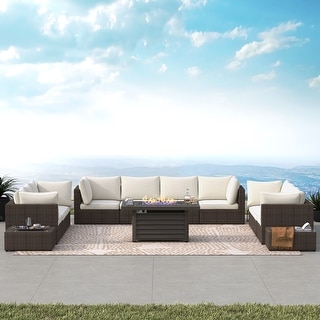Corvus Kipling 13-piece Wicker Patio Sectional Deep Seating Set with Fire Pit
