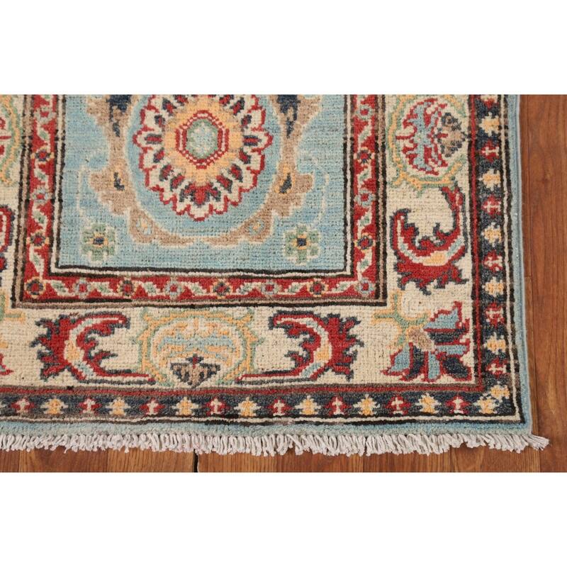 Light Blue Kazak Oriental Runner Rug Hand-Knotted Wool Carpet - 2'1" x 5'11"