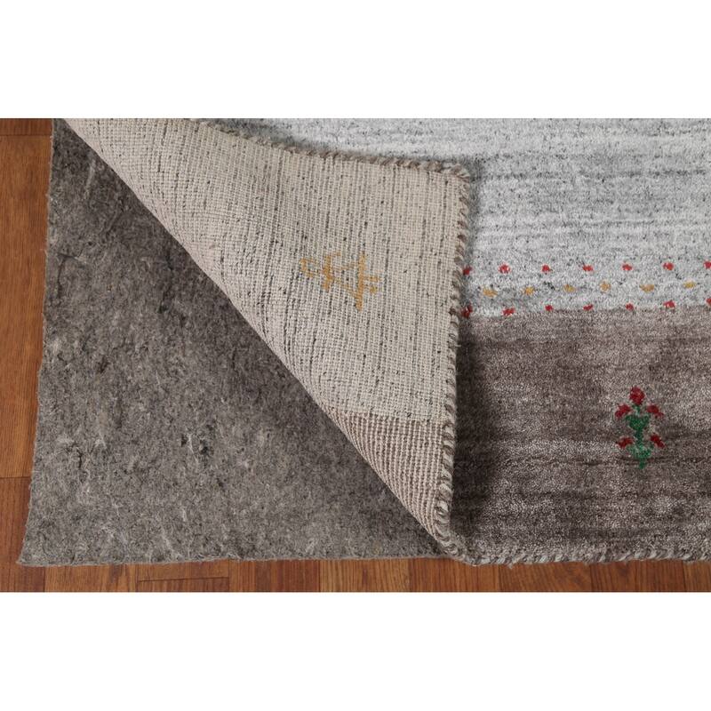 Striped Gabbeh Indian Area Rug Handmade Oriental Grey Wool Carpet - 6'9"x 8'2"