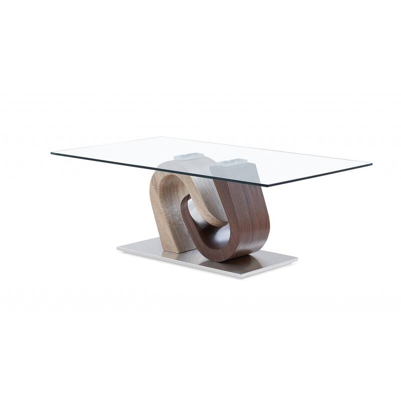 HomeRoots 47" Clear And Oak Glass Coffee Table