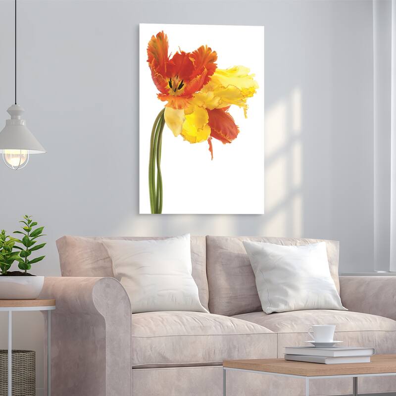 Empire Art 'Orange Yellow Parrot Tulip' Frameless Free-floating Tempered Art Glass