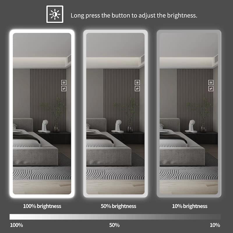 65" x 22" Wall Mounted Full Length Mirror with Lights Rounded Border