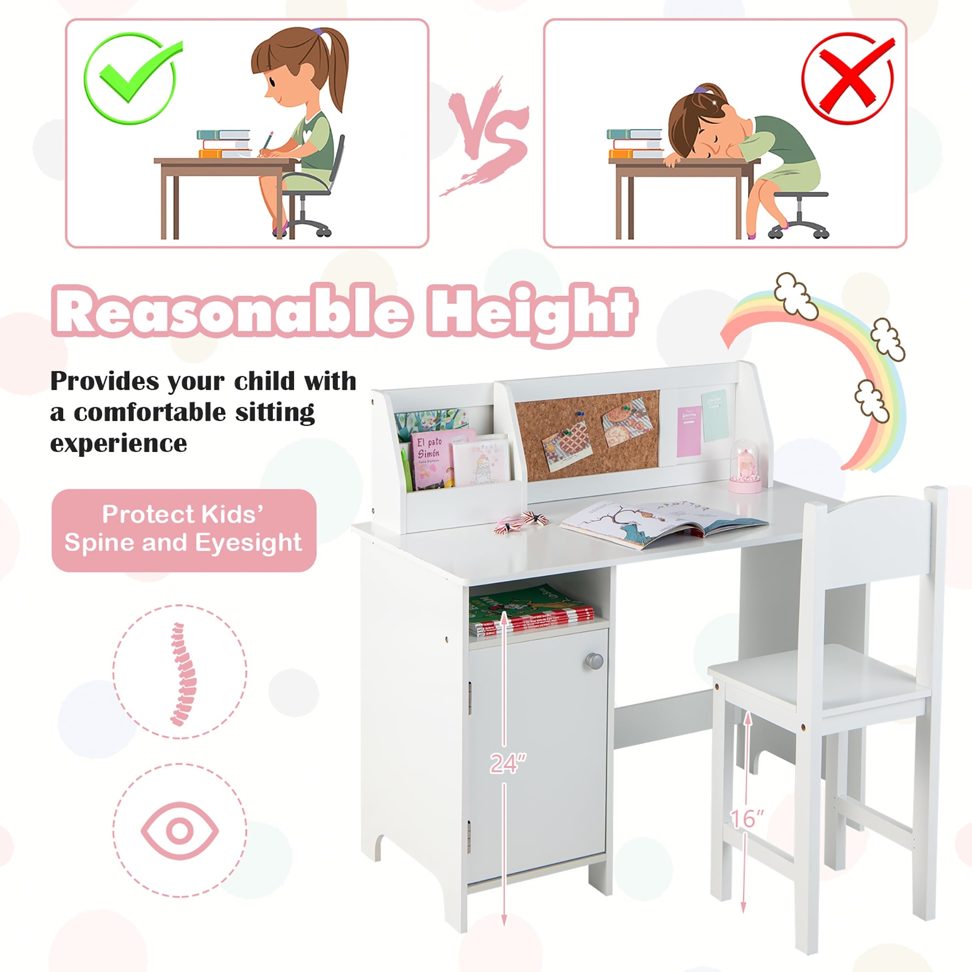 Costway Adjustable Height Kids Study Desk Drafting Table w/Bookshelf&Hutch  Grey 