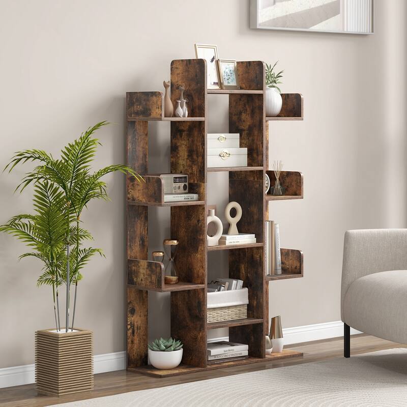 Costway 1/2 PCS Bookshelf Tree-Shaped Bookcase with 13 Storage Shelf - 2 PCS