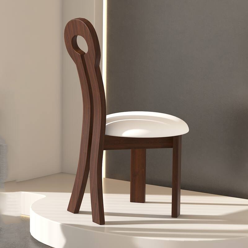 Roomfitters Dining Chairs Set of 2, Walnut Solid Wood Key Back Chairs with PU Leather Round Seat for Kitchen Dining Room, Walnut