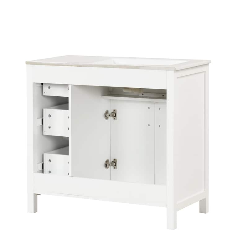 36 inch Freestanding Bathroom Vanity Set in Off White with Integrated Ceramic Sink