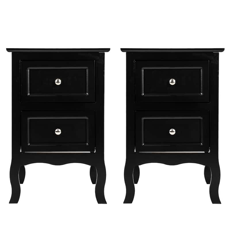 Country Style Two-Drawer Nightstand- Set of 2 - Black