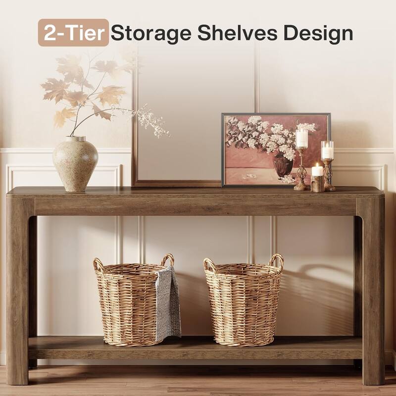 63-Inch Farmhouse Console Table with Storage for Entryway, Narrow Sofa Table Behind Couch for Living Room, Hallway, Foyer