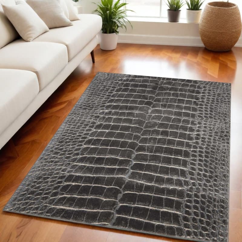 Kaqu Distressed Modern Non Skid Stain Resistant Area Rug By HomeRoots - 87' X '63' X '0.5 - 87' X '63' X '0.5 - Cream/Onyx - Rectangle