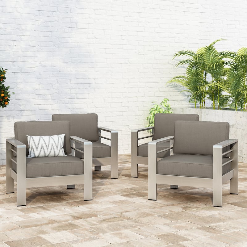 Cape Aluminum Club Chairs with Optional Sunbrella Cushions (Set of 4) by Christopher Knight Home - Khaki - Non Sunbrella