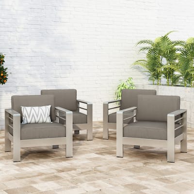 Cape Aluminum Club Chairs with Optional Sunbrella Cushions (Set of 4) by Christopher Knight Home