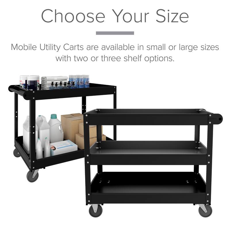Hirsh 2-Tier Metal Utility Cart Storage Service Tool Trolley, Holds up to 400 lb, 36 x 24, Black - 6.100 X 26.380 X 38.980