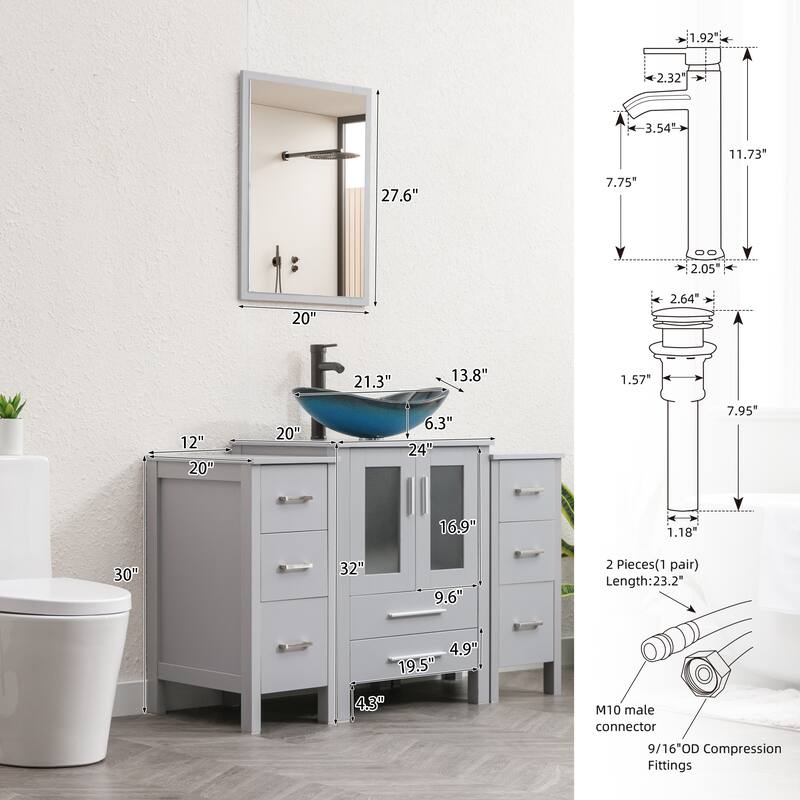 48" Bathroom Vanity Set Vessel Sink Mirror Faucet W/ Small Cabinet Combo