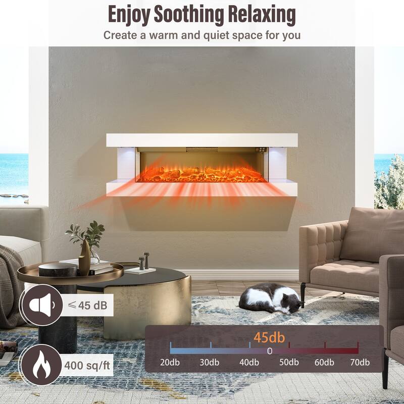 Wall Mounted LED 3-Side Electric Fireplace with Mantel