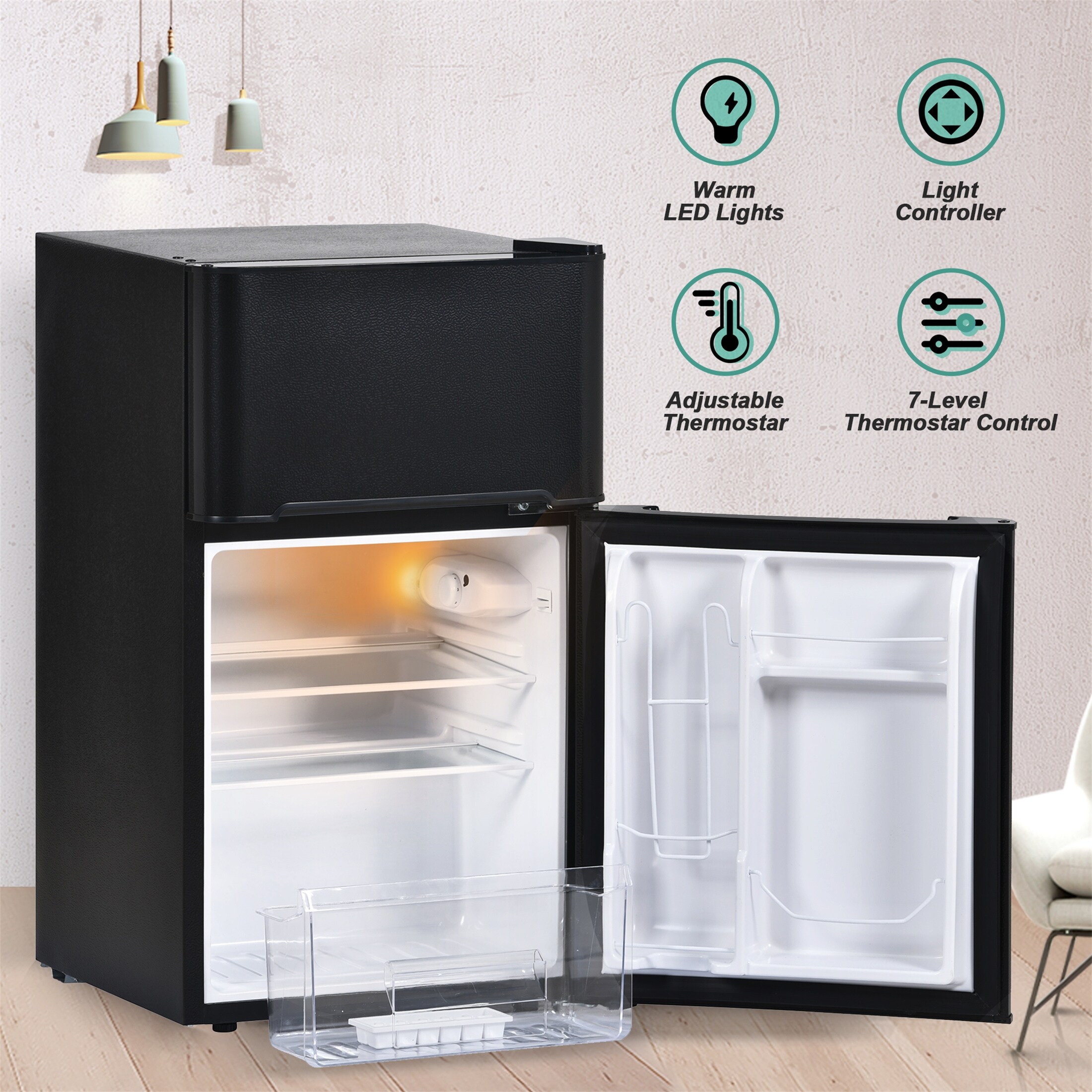 Mini Refrigerator Fridge with Freezer for Bedroom Office & Dorm Black - Bed  Bath & Beyond - 35735430