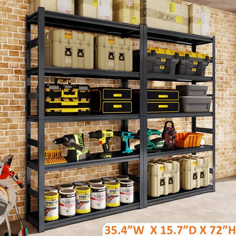 5-Tier Adjustable Heavy Duty Metal Storage Shelves, 2000 lbs, 63"/72"H - 72"H