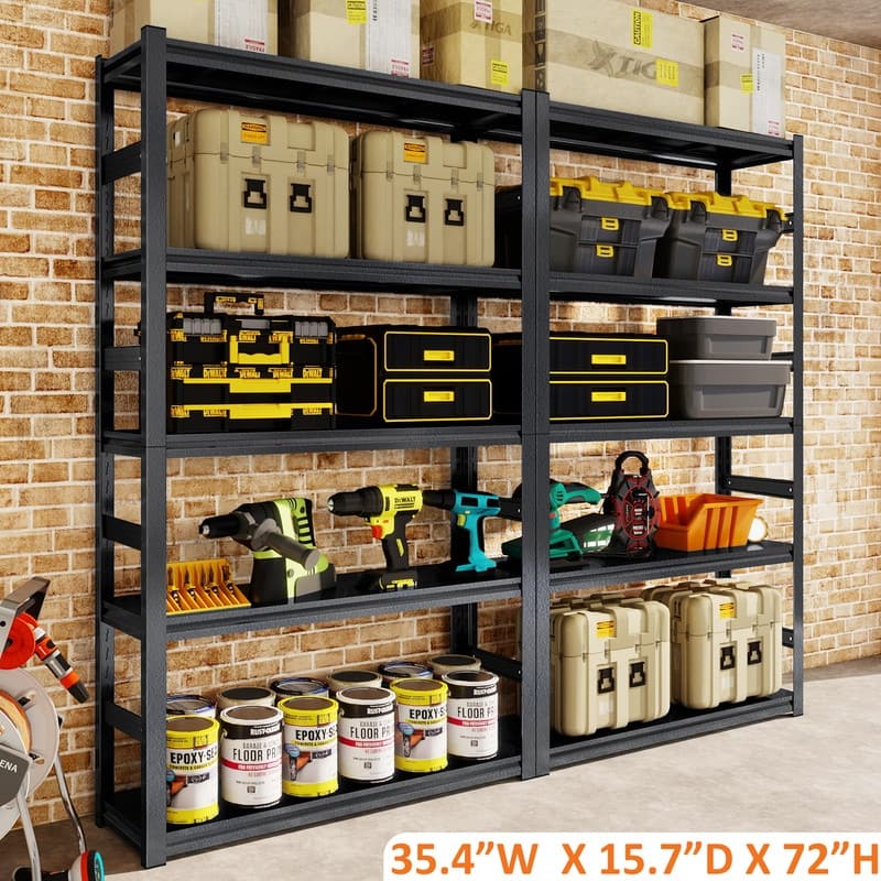 5-Tier Adjustable Heavy Duty Metal Storage Shelves, 2000 lbs, 63"/72"H