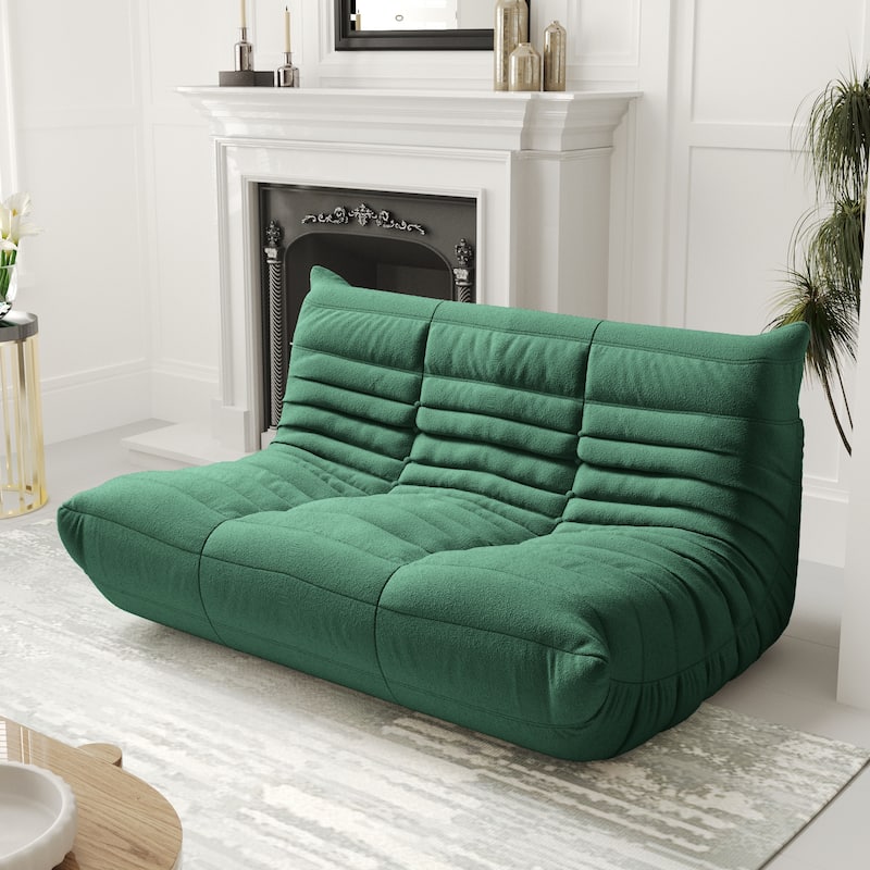 53" Upholstered Teddy Fabric Couch Modern Comfy 2-Seat Loveseat Sofa - Green