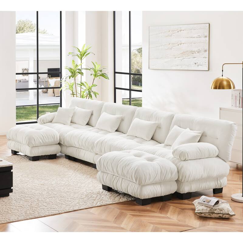 173.2" Chenille U-Shaped Cloud Sectional Sofa with 2 Ottomans (4-Seater Modular)