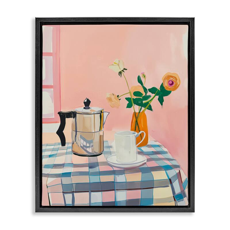 Stupell Pink Retro Kitchen Table Framed Floater Canvas Wall Art Design By Arlington Prints - 25 x 31 - Black