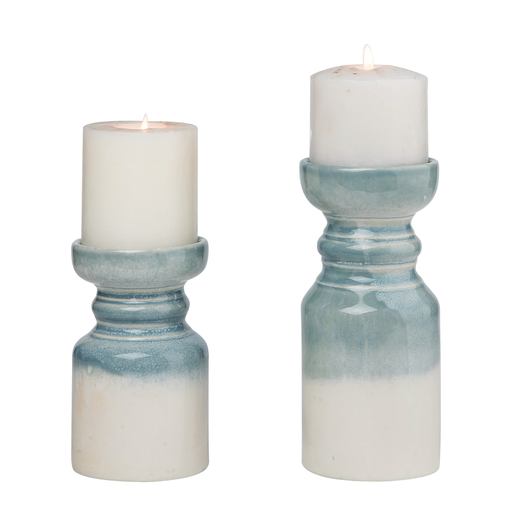Transpac Ceramic 7.9 in. White Candle Holder Set of 2