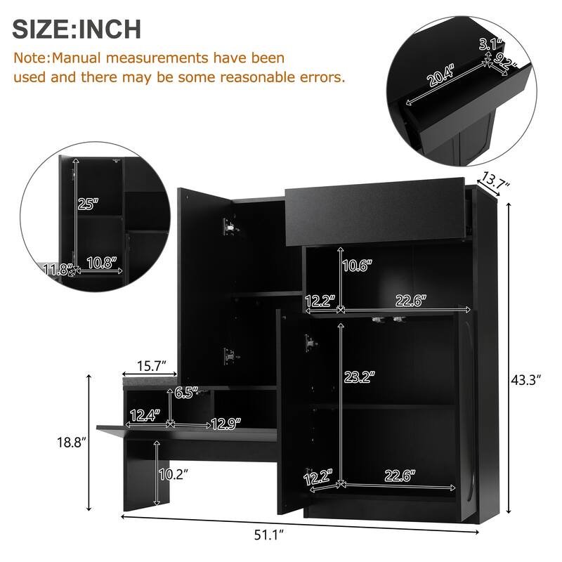 Elegant 2-in-1 Shoe Cabinets with Soft Cushion Modern Shoe Storage Bench with Rebound Doors