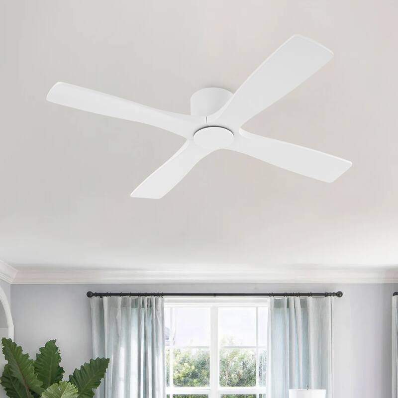 MLiAN 48" 4 Blades Indoor DC Flush Mount Ceiling Fan with Remote - White