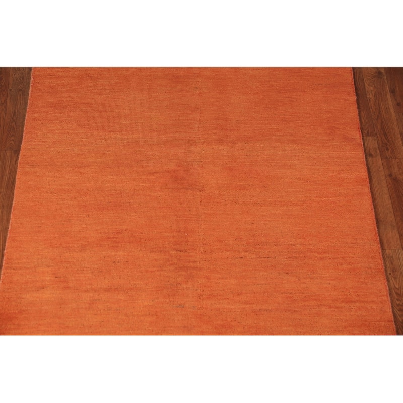 Orange Gabbeh Modern Rug Hand-Knotted Contemporary Wool Carpet - 3'10" x 5'10"
