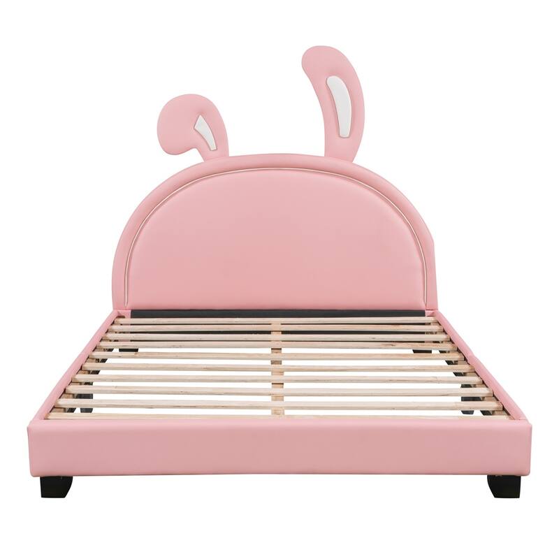 Merax Upholstered Leather Platform Bed with Rabbit Ornament
