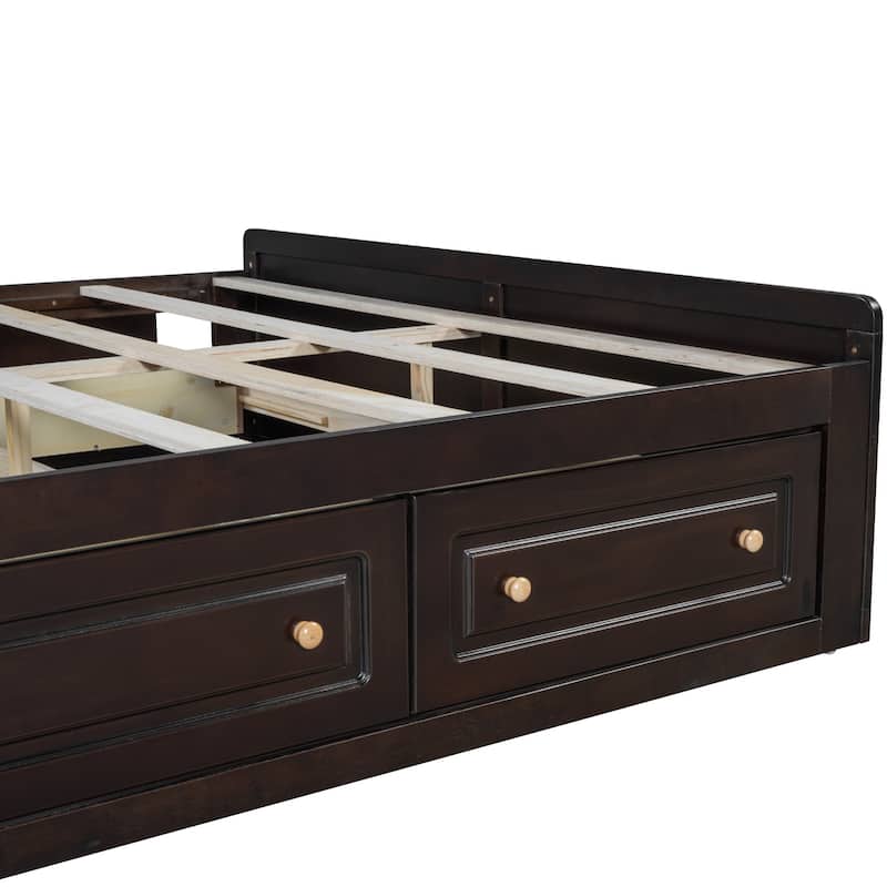 Wood Queen Size Platform Bed Frame with 6 Drawers