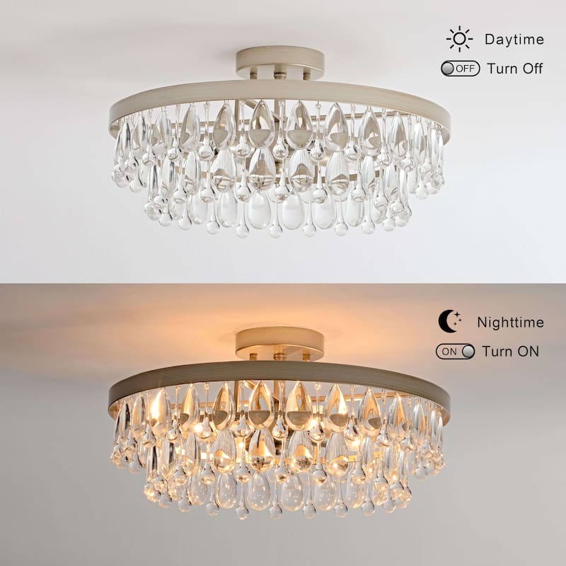 Viviana 4-light Crystal Teardrop Round Flush Mount
