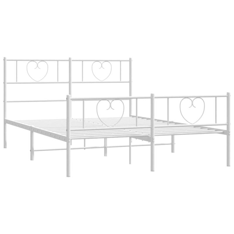 vidaXL Full Metal Bed Frame with Headboard, White, No Mattress - 77.2" x 55.9" x 35.4"