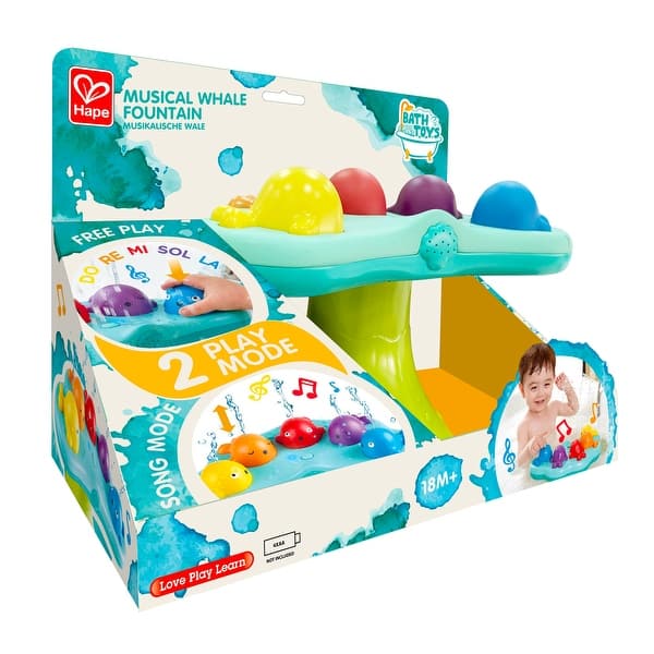 slide 2 of 5, Hape Music Fountain Whale Bath Toy with 2 Play Modes, Battery Powered